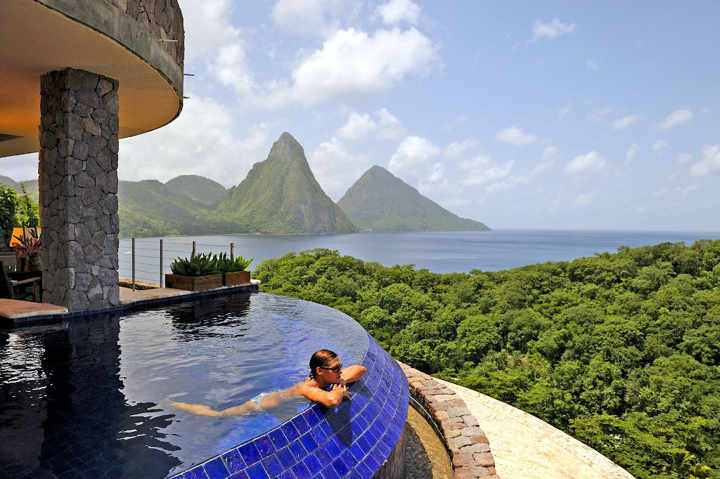 Hotel Jade Mountain - Ausblick auf Meer und Pitons